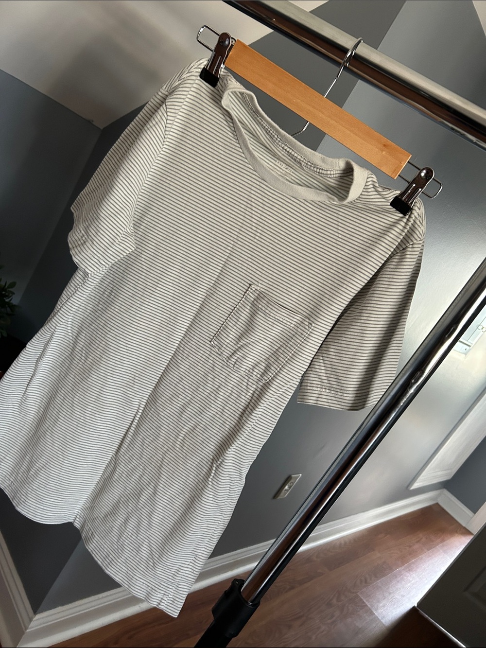 Light Gray and White Striped Tee, XS, relaxed fit